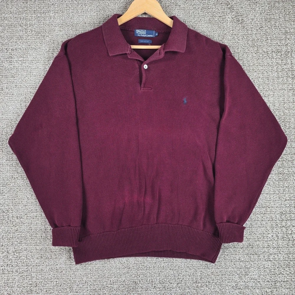 Polo Ralph Lauren Men's‎ Burgundy Knit Long Sleeve Sweater Shirt Size XL